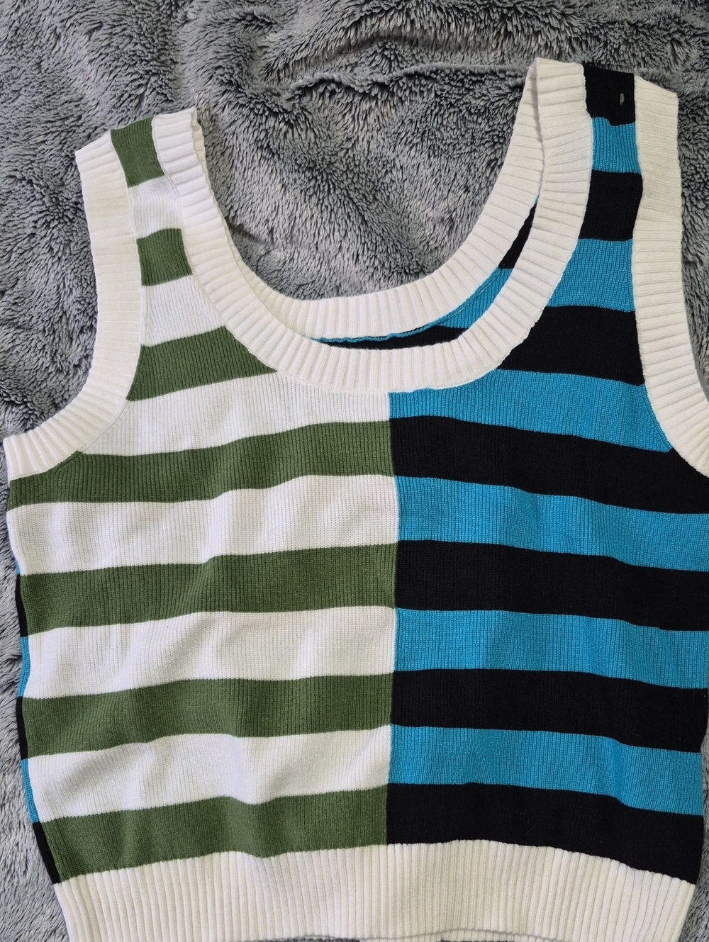 Striped Knit Tank Top - White, Green & Blue